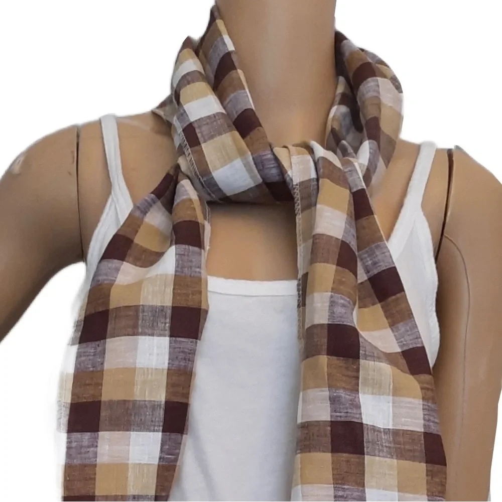 Essential Linen Check Scarf Wrap NWT